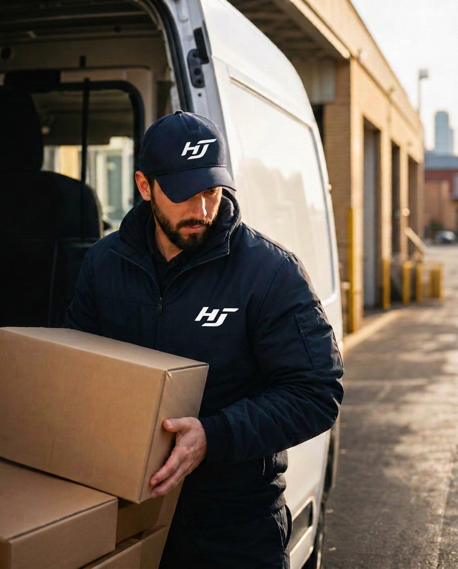 HJ Transportation contractor loading a delivery van